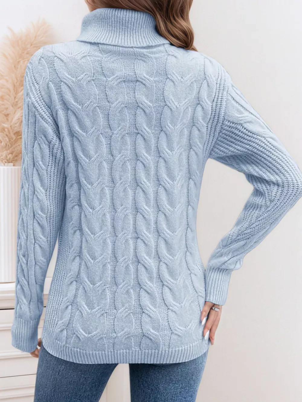 Cable Knit Turtleneck Long Sleeve Sweater, image 5