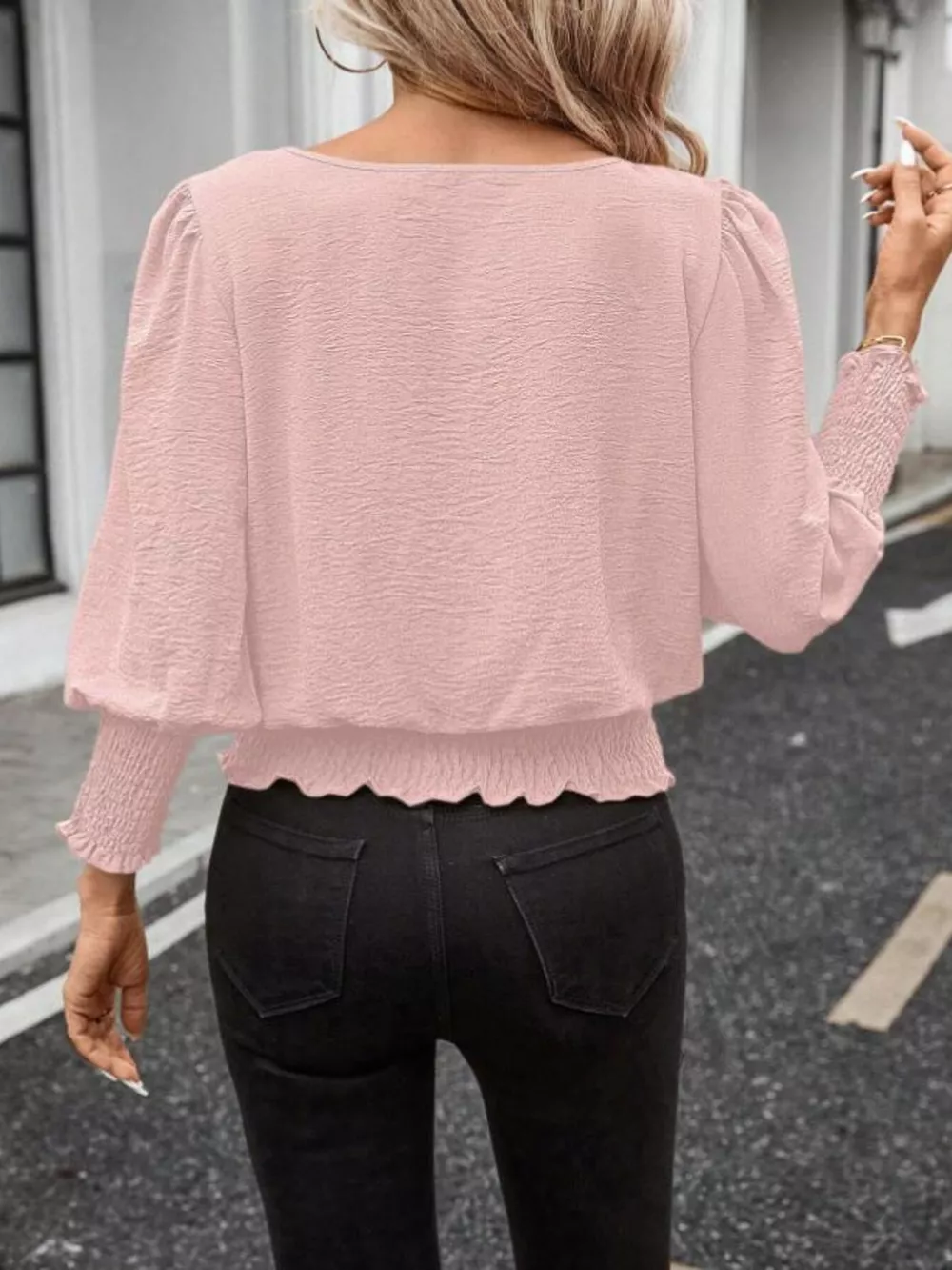 Smocked Waist Round Neck Blouse, image 33