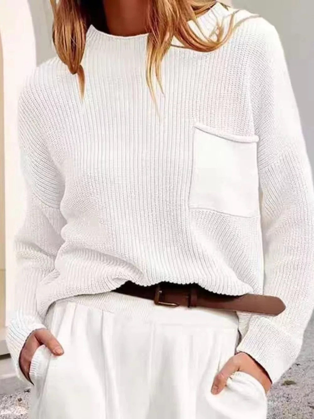 Pocket Detail Dropped Shoulder Sweater, image 13