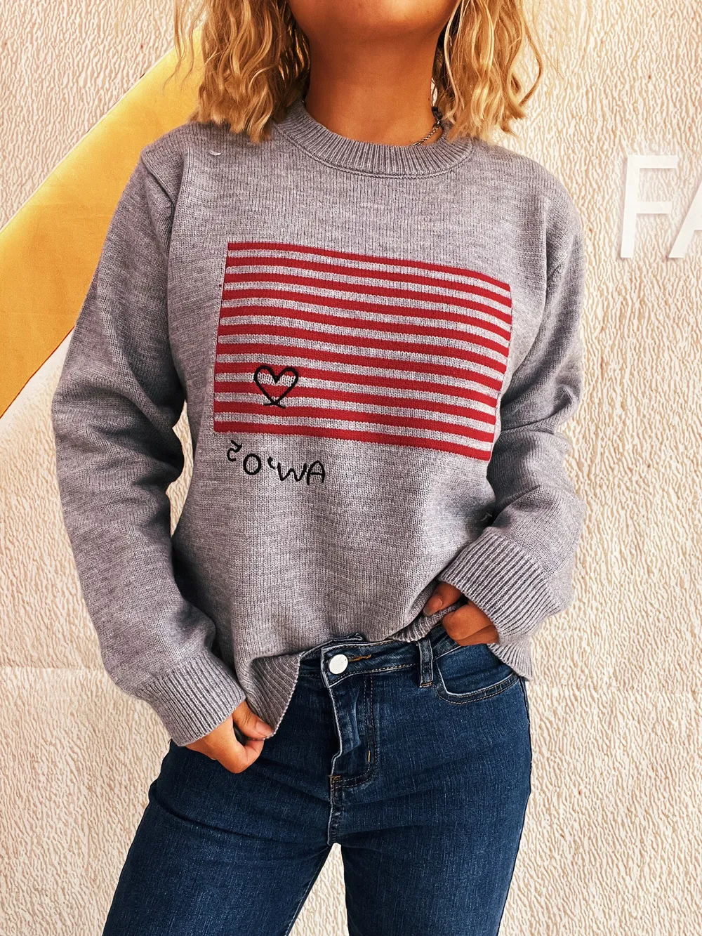 Striped Round Neck Long Sleeve Sweater, image 2