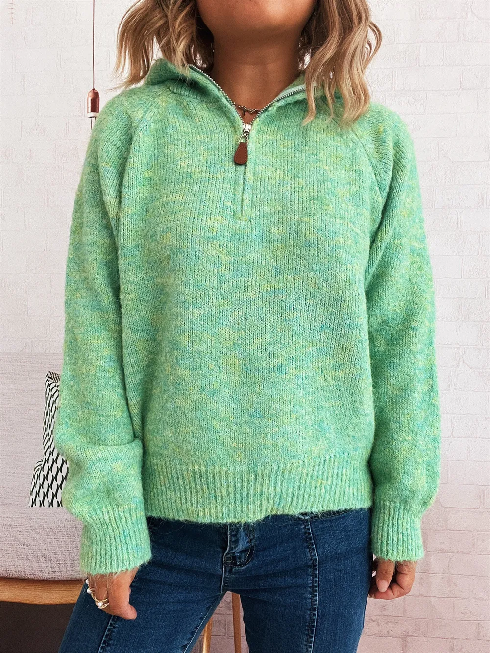 Quarter Zip Ribbed Hem Sweater, image 22