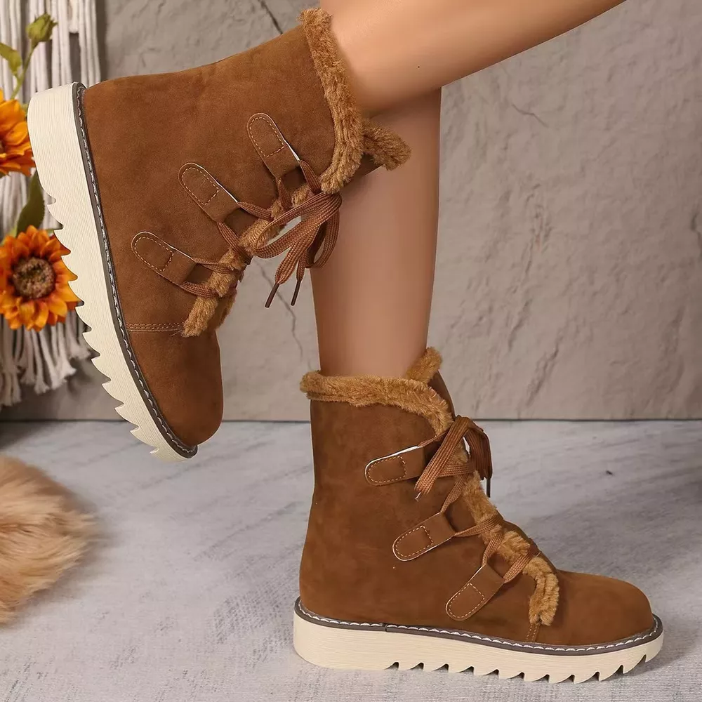 Fuzzy Trim Lace-Up Boots, image 9