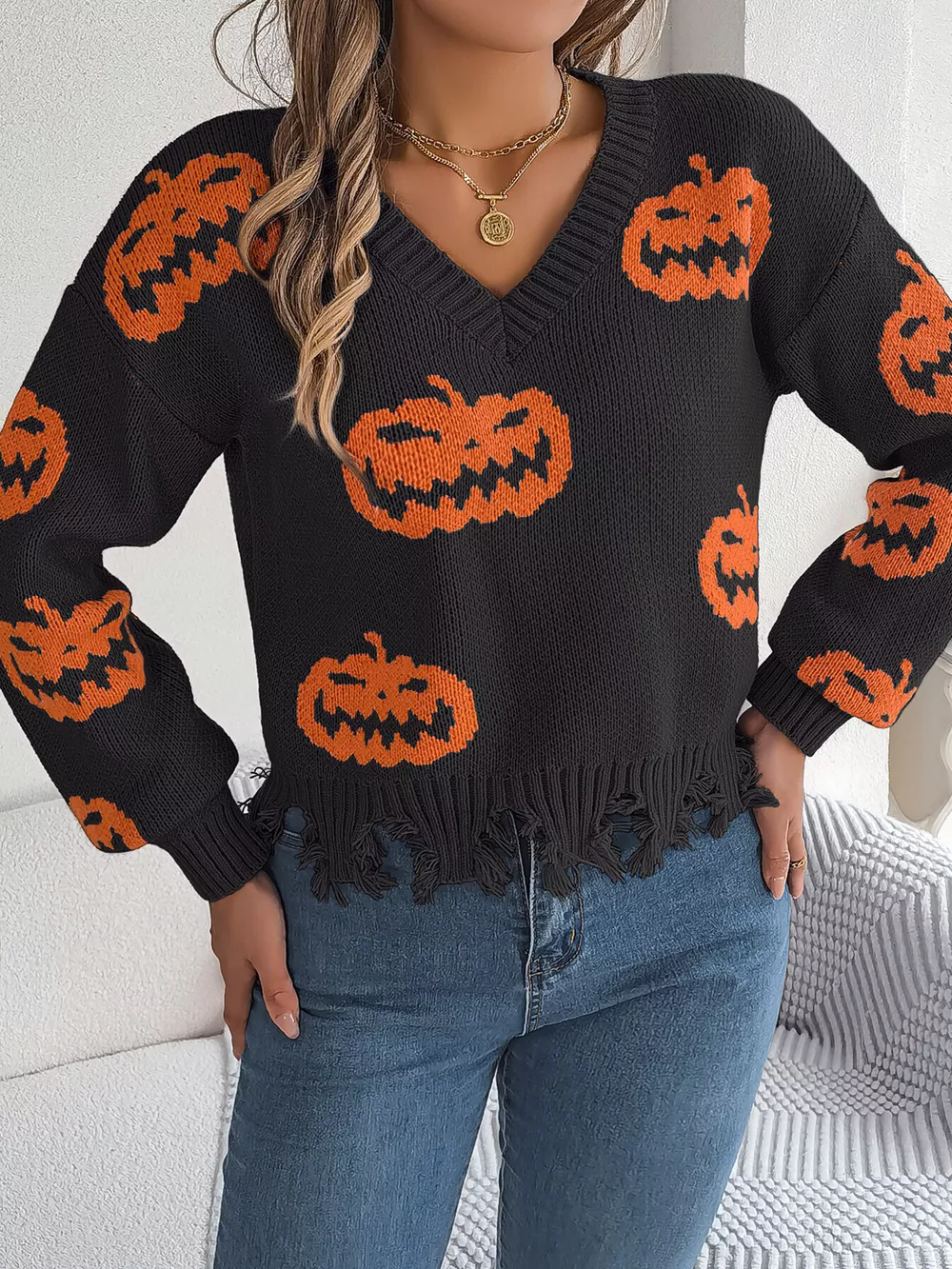 Pumpkin Distressed Hem Sweater, image 10