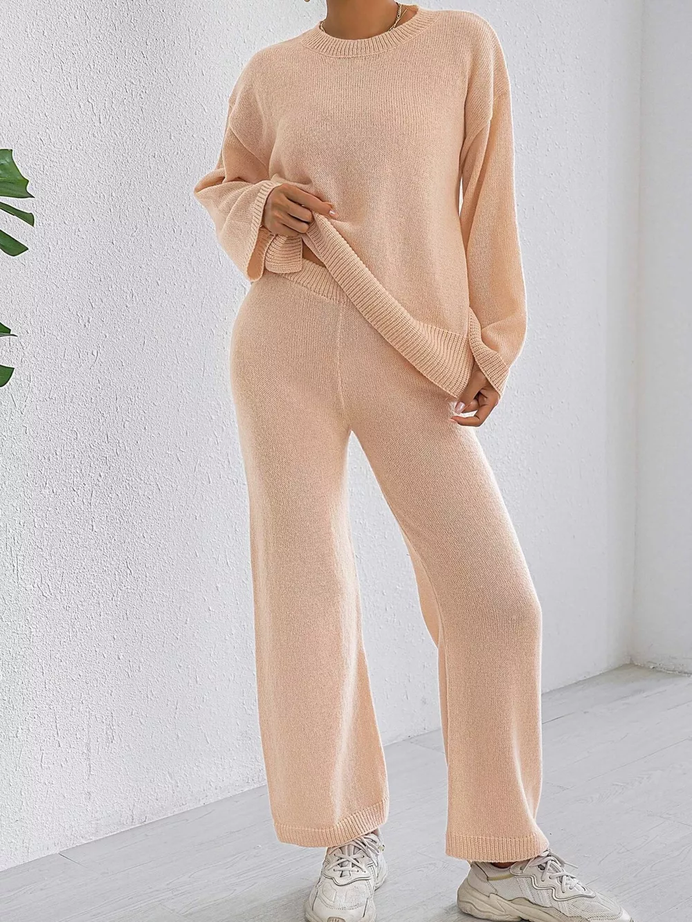 Dropped Shoulder Top and Pants Sweater Set, image 2