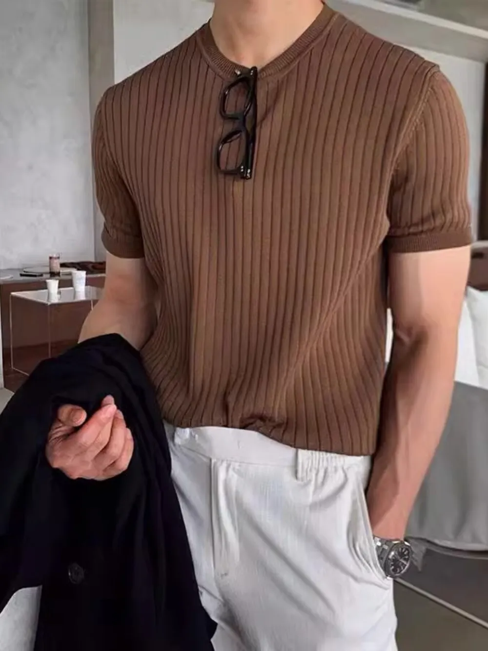 Men's Full Size Ribbed Knit Short Sleeve T-Shirt Plus Size, image 2