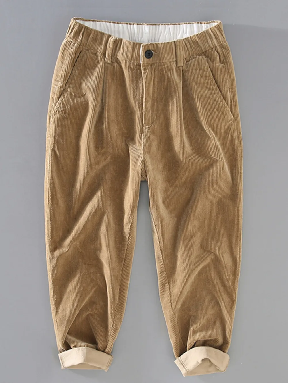 Men's Plus Size Corduroy Pleated Casual Pants