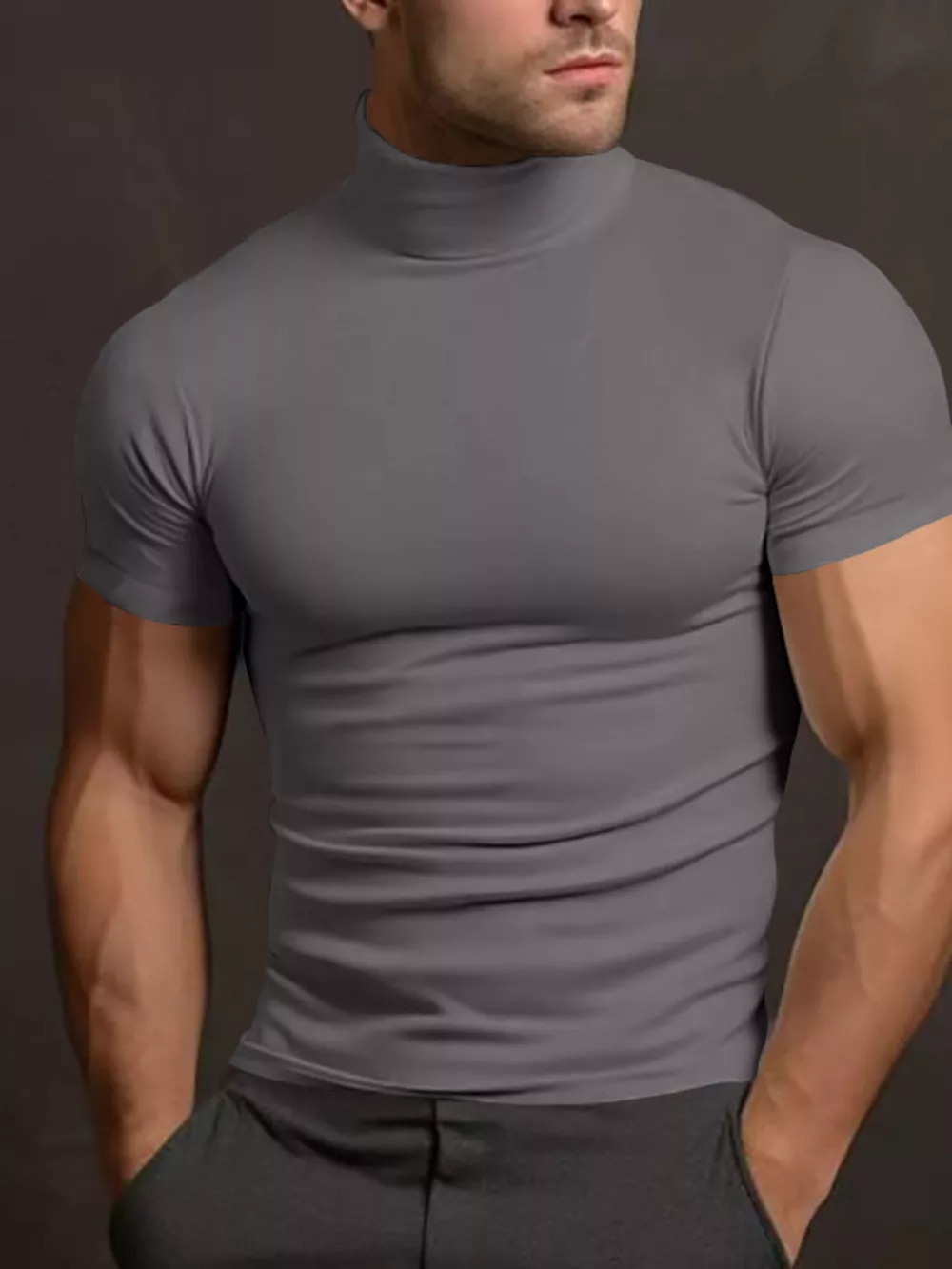 Men's Full Size Short Sleeve Turtleneck T-Shirt Plus Size, image 3