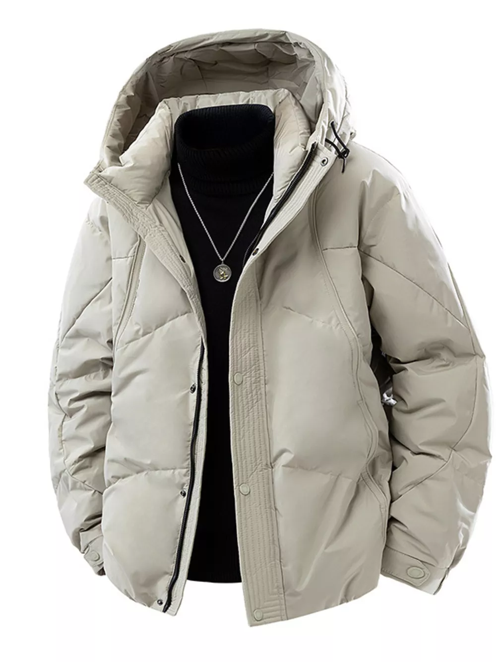 Men's Plus Size Snap Down Hooded Puffer Jacket, image 5