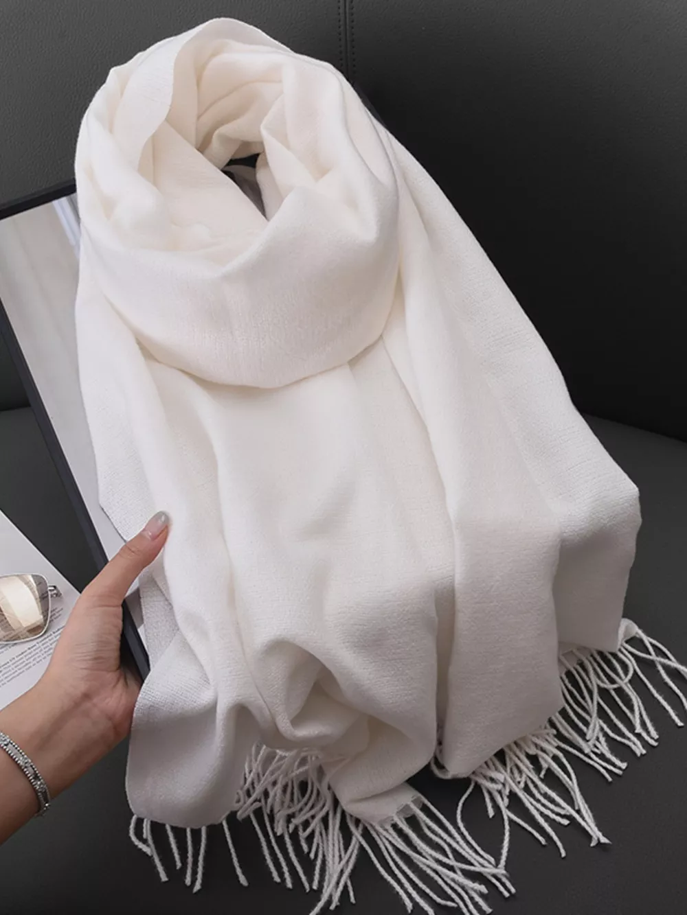 Solid Color Fringe Scarf, image 3