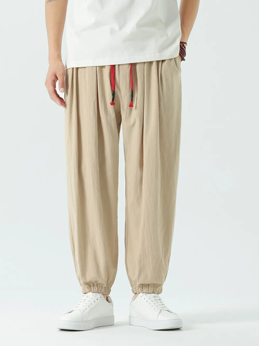 Men's Drawstring Wide Leg Relaxed Fit Pants, image 3