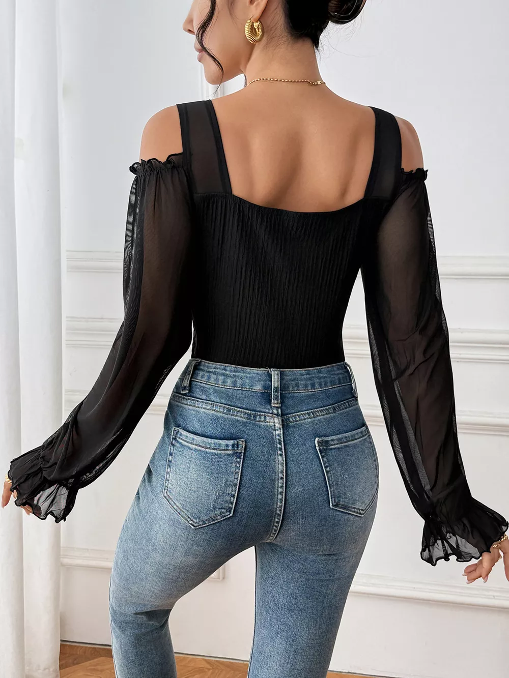 Cold Shoulder Flounce Sleeve Bodysuit, image 11