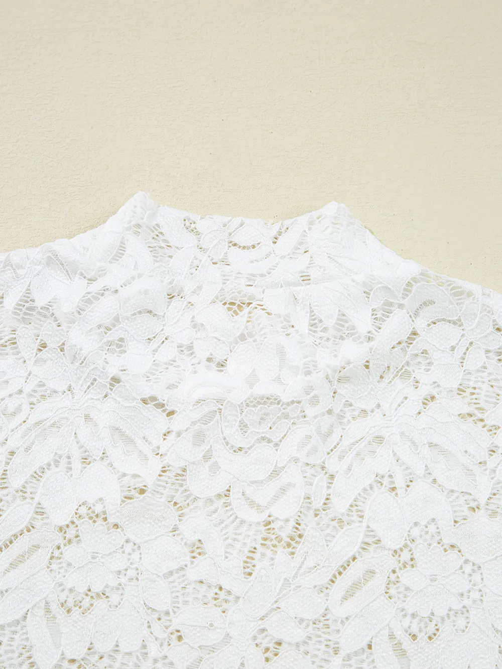 Lace Crochet Bell Sleeve Mock Neck Blouse, image 9