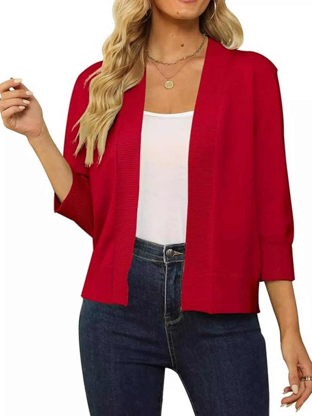 Open Front Ribbed Hem Cardigan, image 5