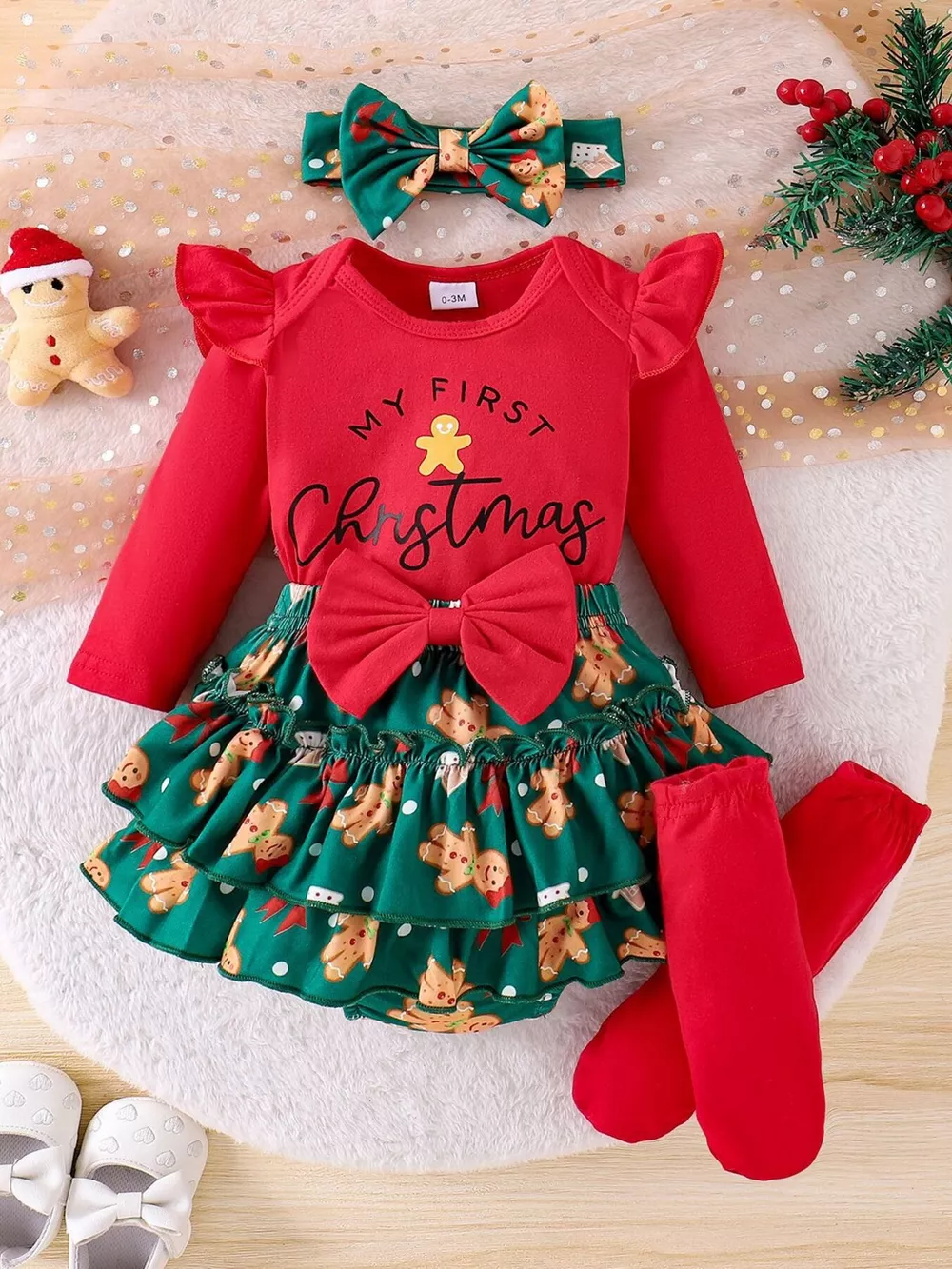 Children's My First Christmas Ruffle Sleeve Set, image 7