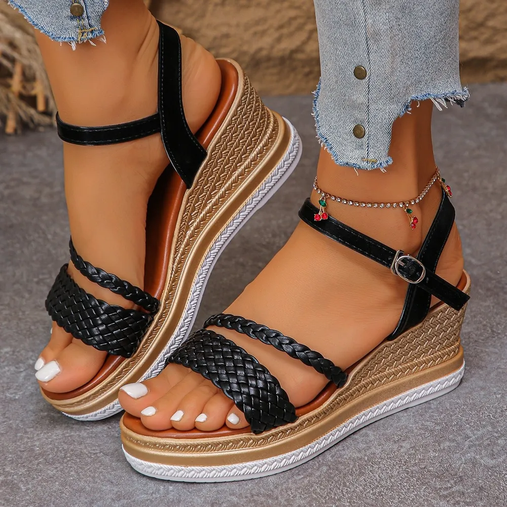 Woven Espadrille Wedge Sandals, image 3