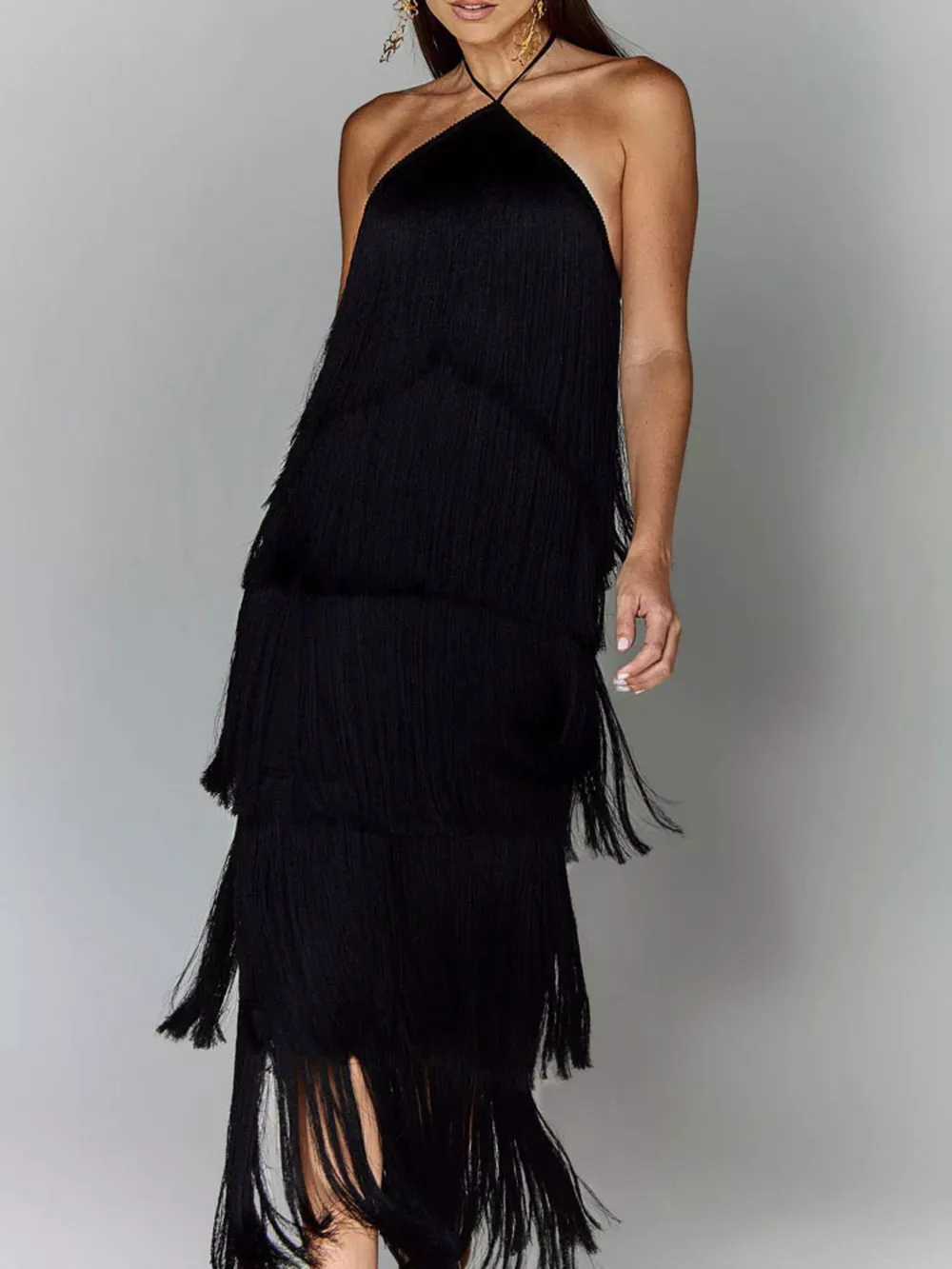 Fringe Halter Neck Maxi Dress, image 5