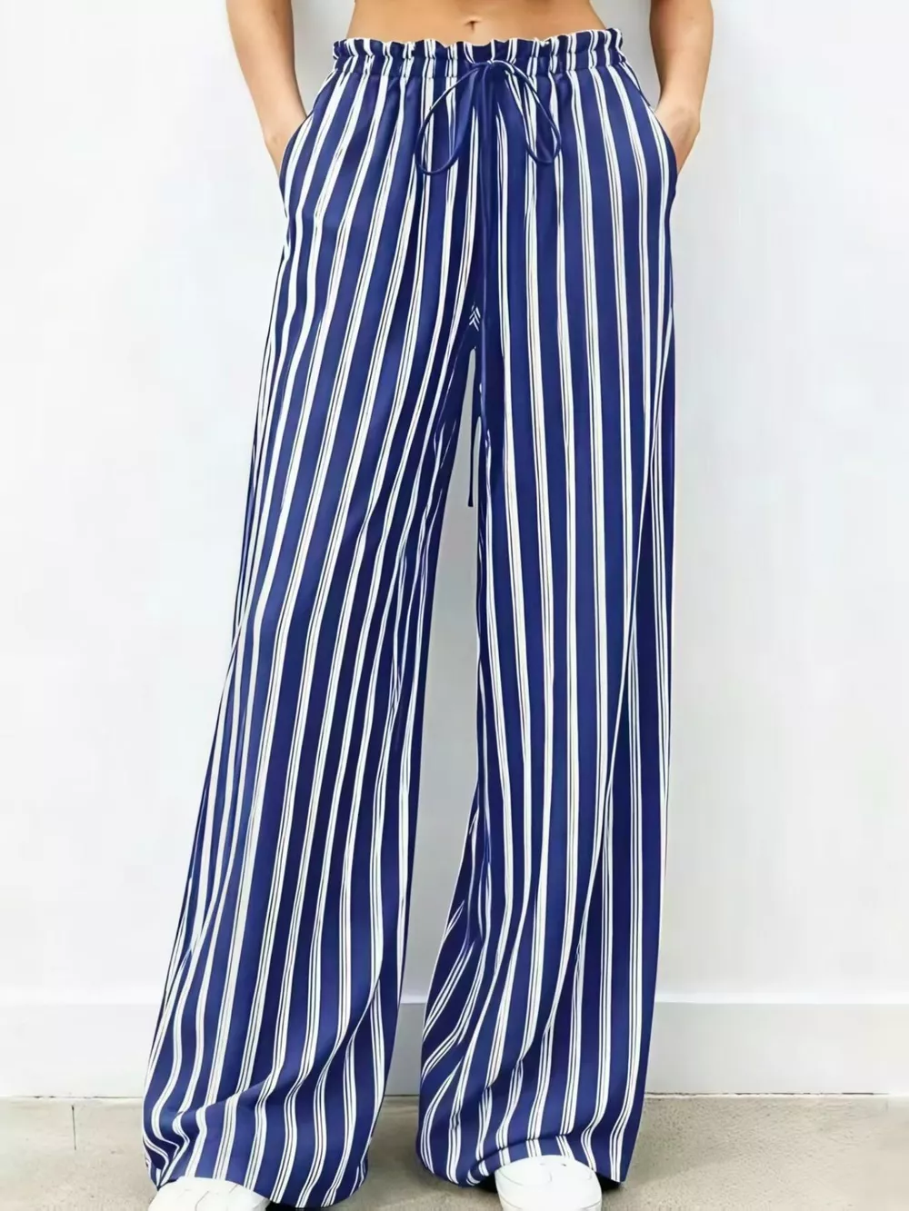 Striped Wide-Leg Drawstring Pants, image 7