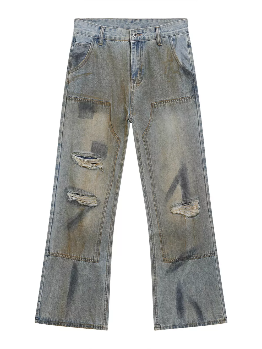 Men's Distressed Vintage Wash Loose-Fit Jeans, image 4