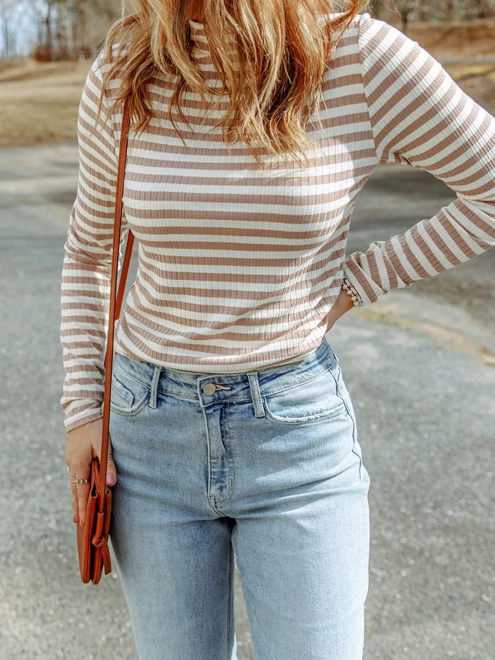 Striped Textured Knit Long Sleeve Tee, image 9