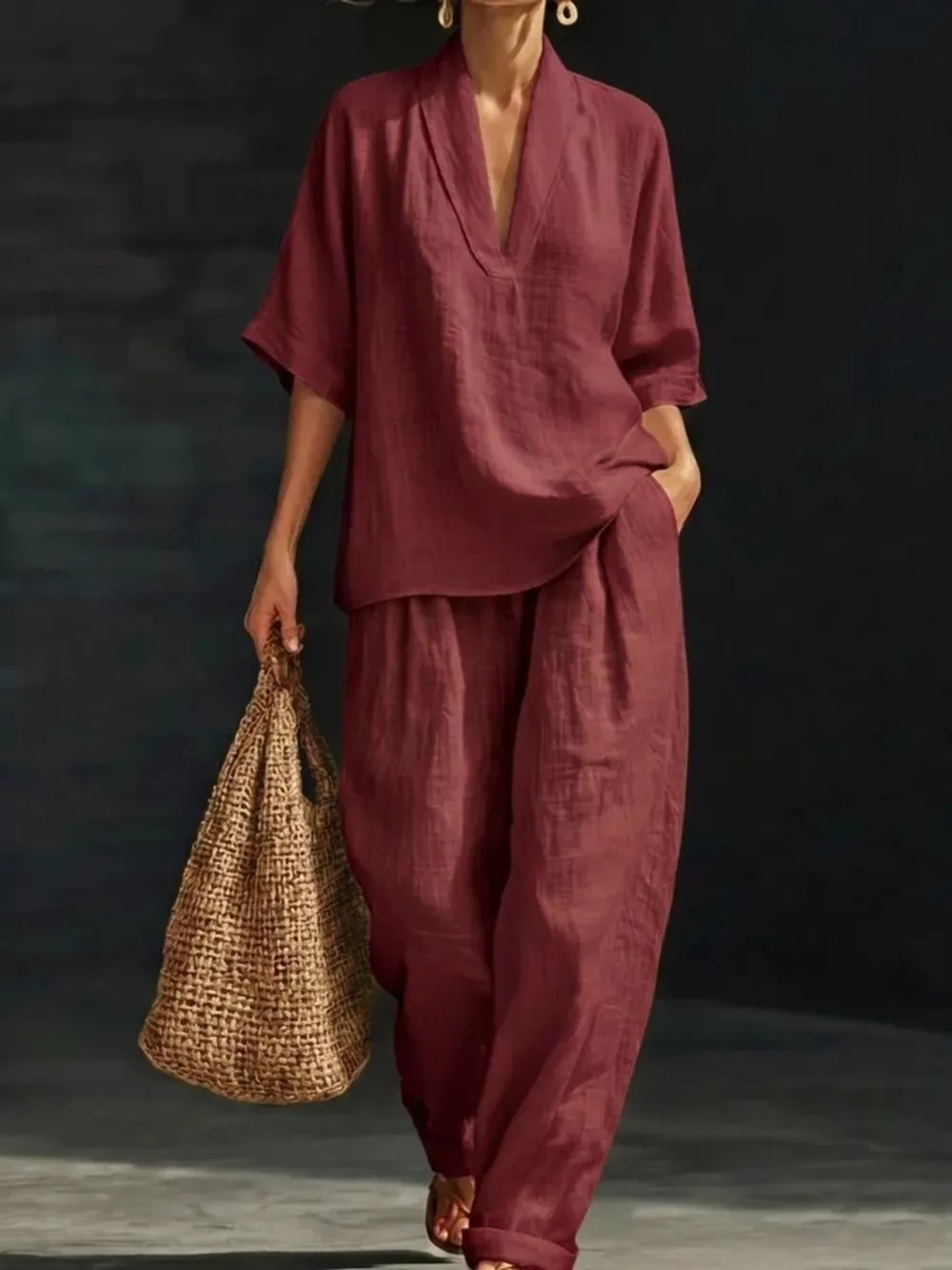 Half Sleeve Loose Fit Top and Pants Set, image 11