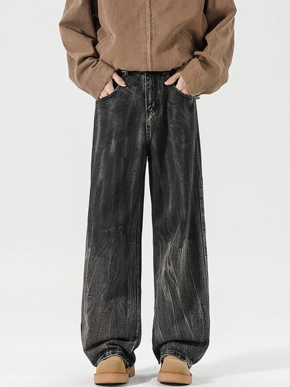 Men's Full Size Wash Wide Leg Relaxed Fit Jeans Plus Size