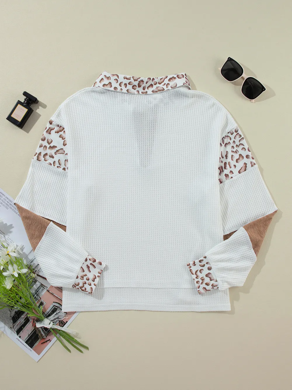 Game Day Bow Embroidered Leopard Color Block Patchwork Top, image 6