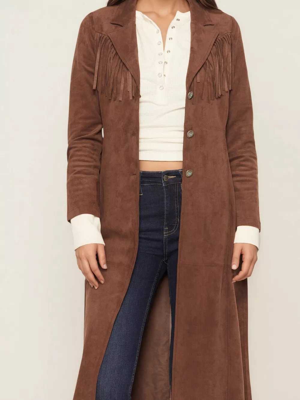 Fringe Lapel Collar Long Sleeve Coat, image 2
