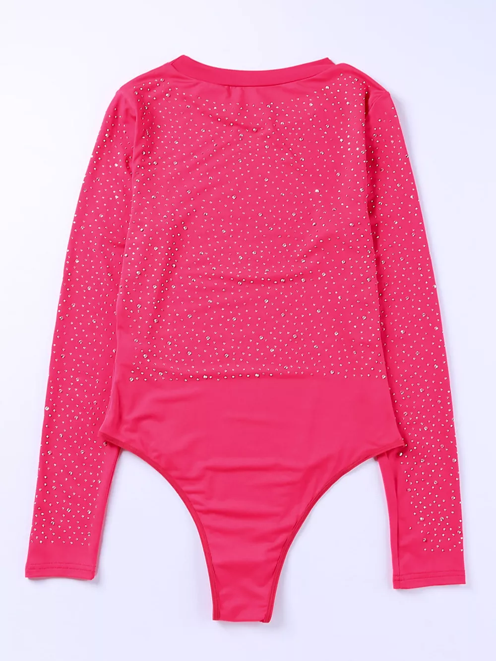 Rhinestone Round Neck Long Sleeve Bodysuit, image 13