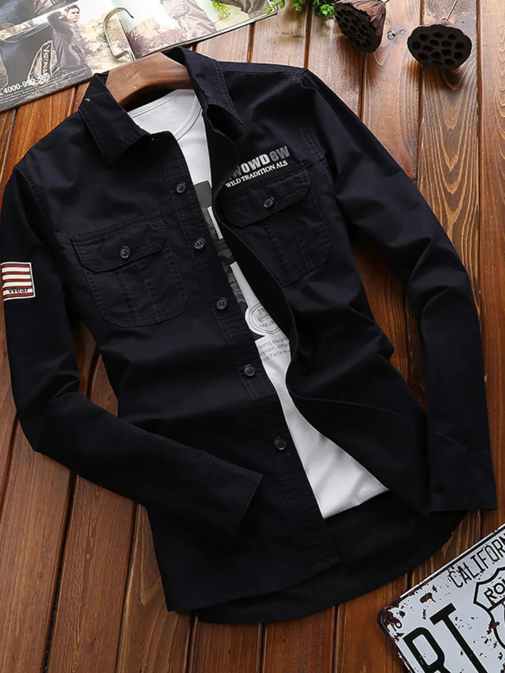 Men's Plus Size Long Sleeve Shirt with Chest Pockets, image 3