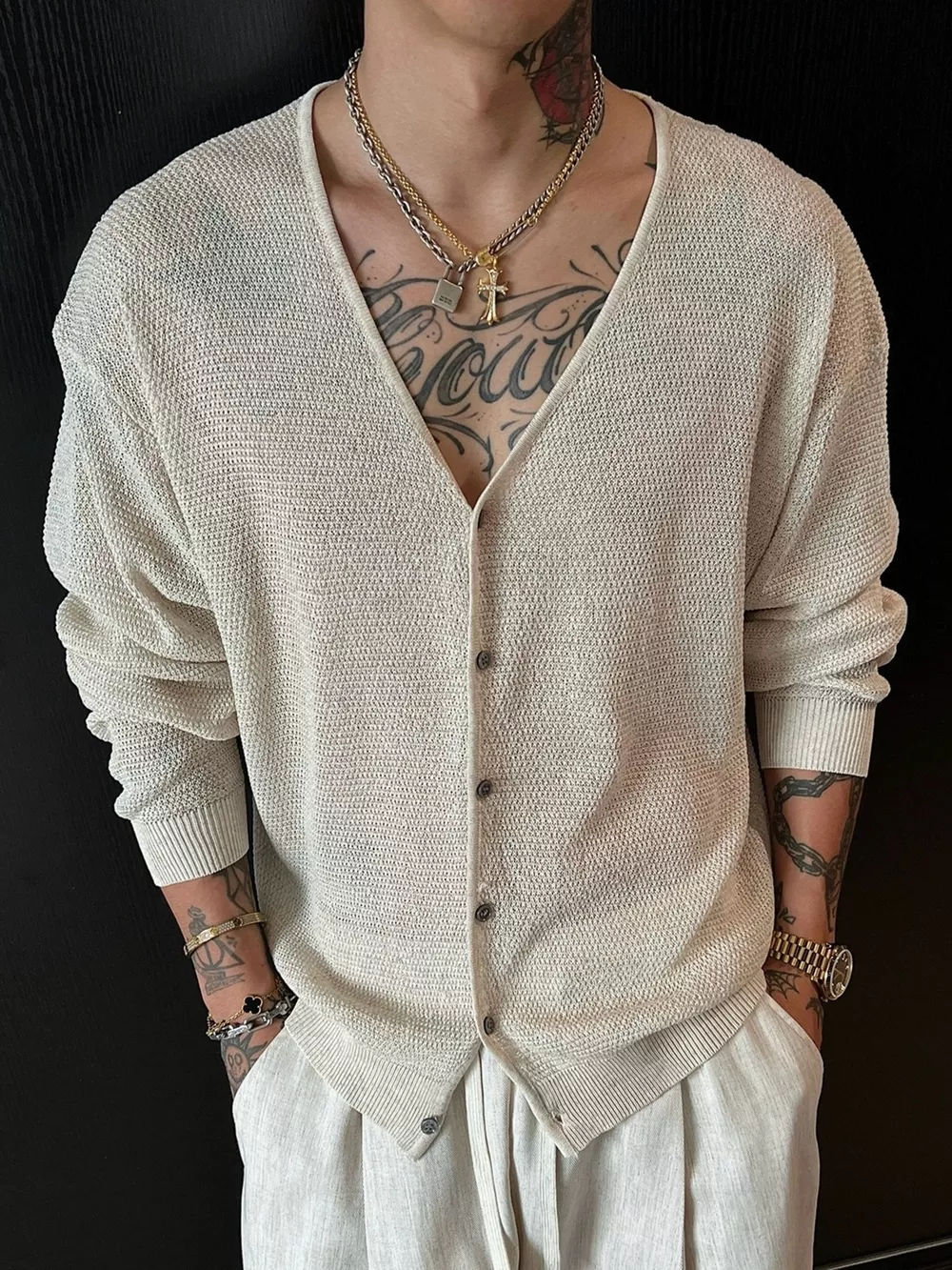Men's Plus Size Lightweight V-Neck Knit Cardigan, image 3