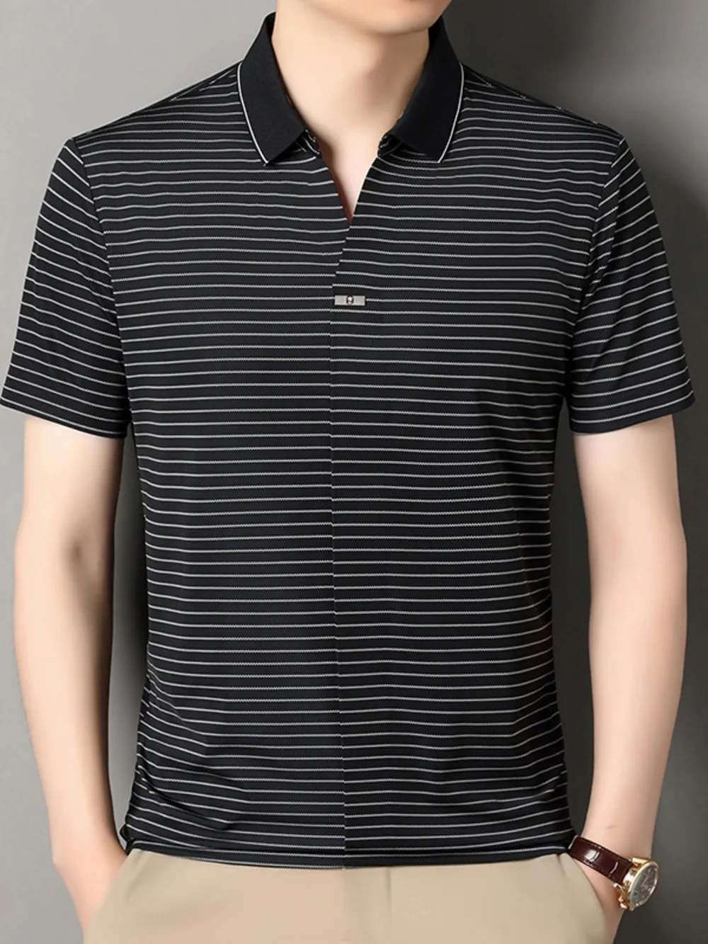 Men's Striped Short Sleeve Polo