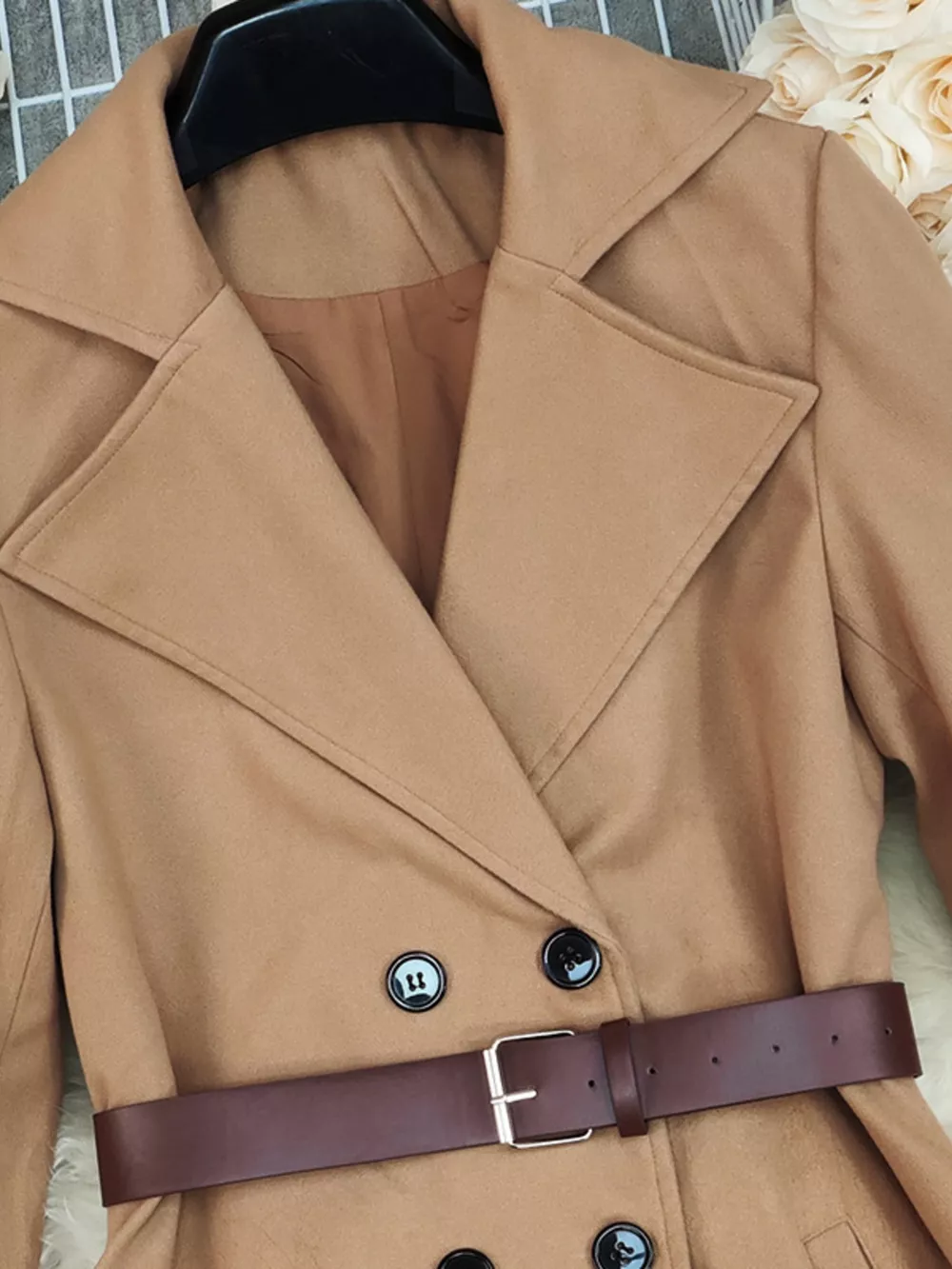 Double-Breasted Wool Blend Coat, image 5