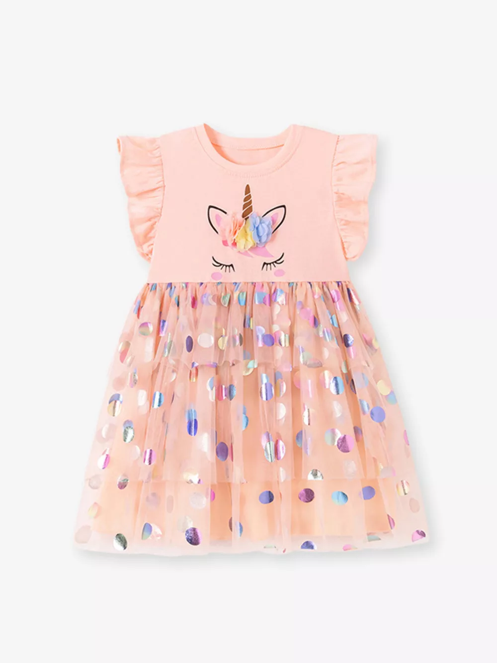 Children's Unicorn Ruffled Sleeve Tulle Dress, image 2