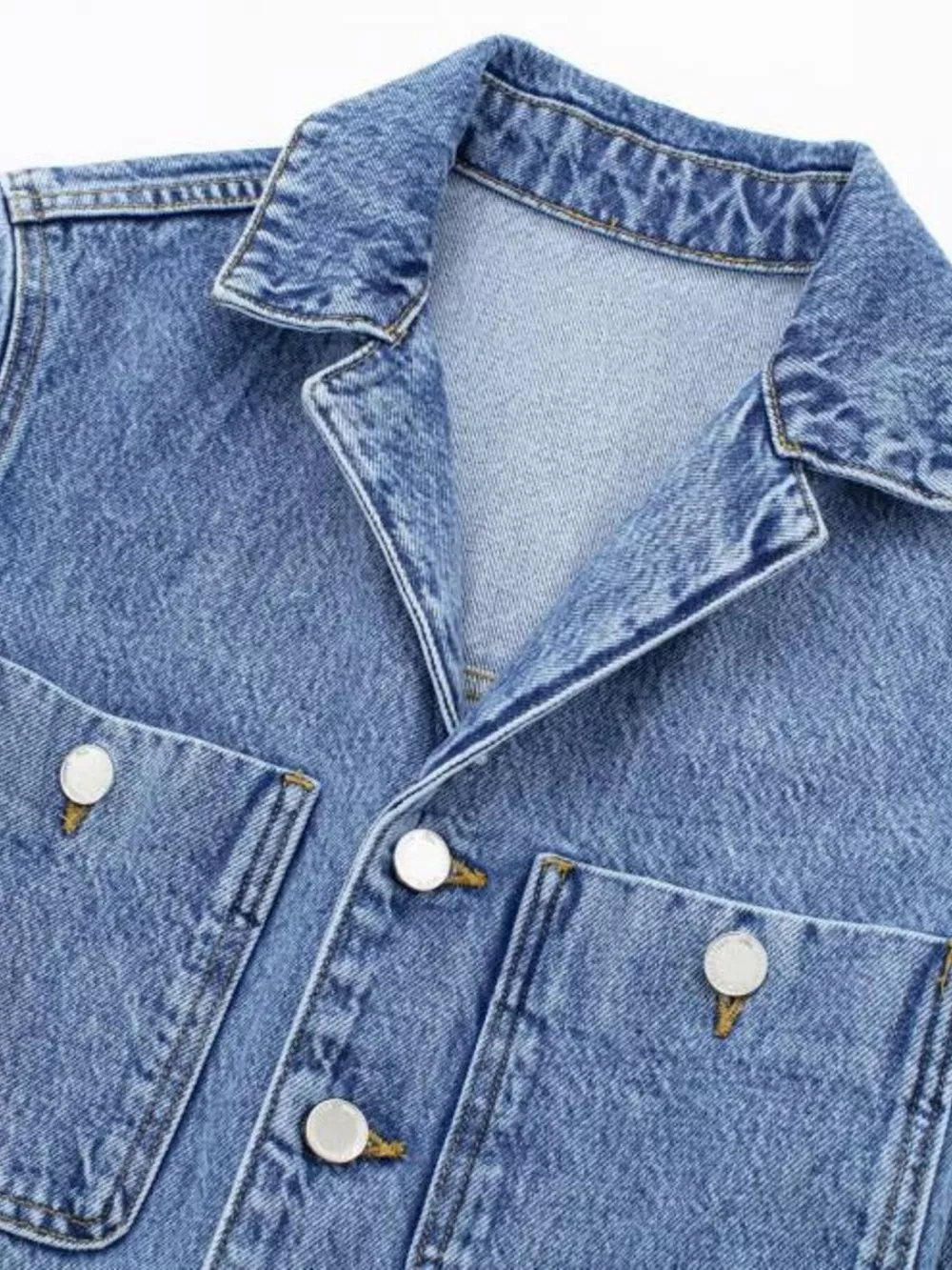 Vintage Wash Long Sleeve Denim Jumpsuit with Button-Down Front, image 7
