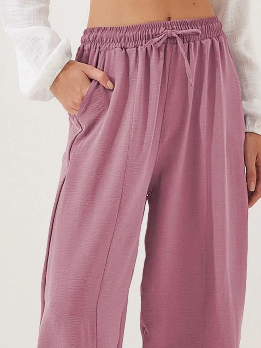 Full Size Drawstring Wide Leg Cropped Pants Plus Size, image 27