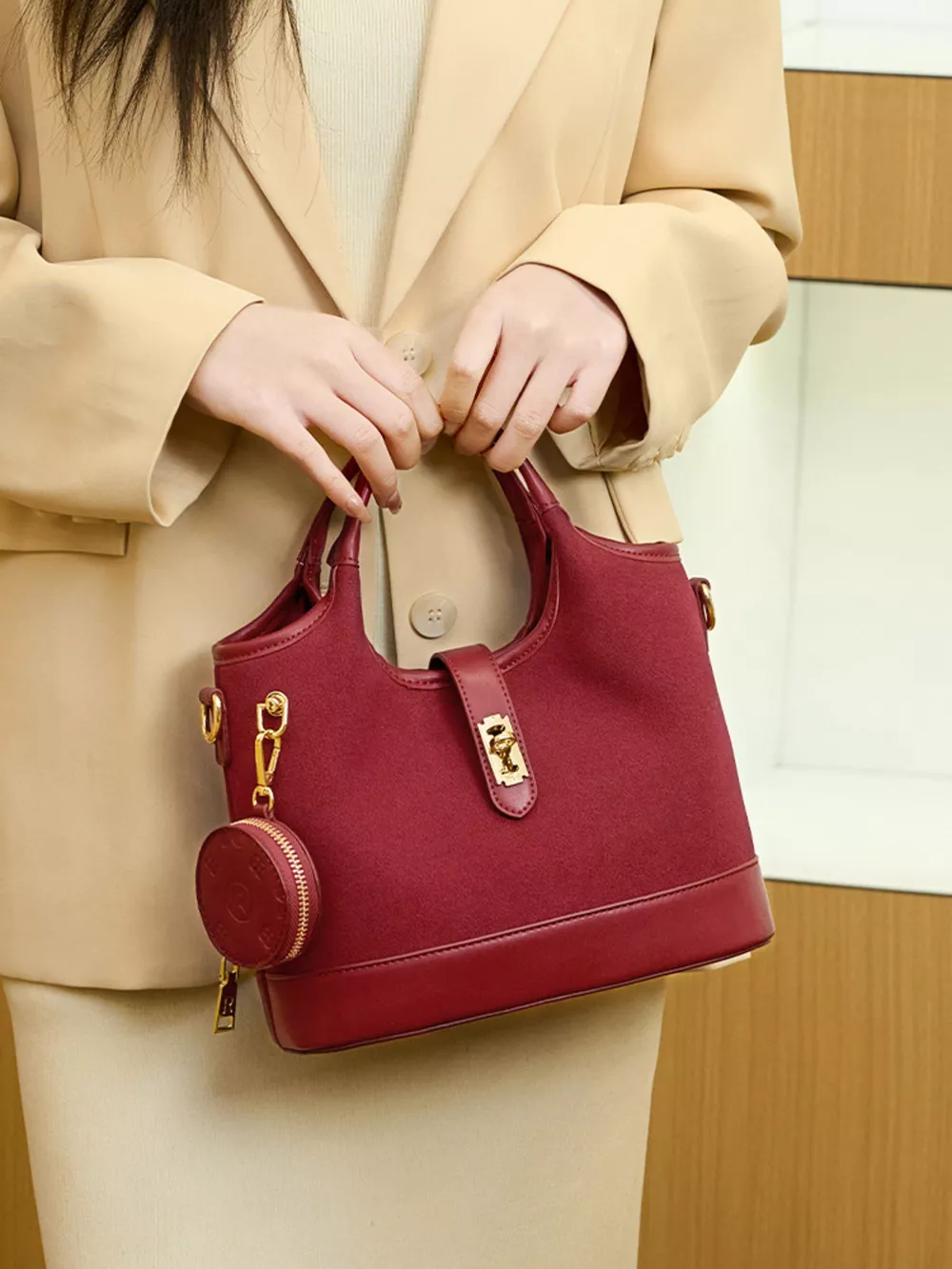 Suede Crossbody Bag with Detachable Coin Pouch, image 3