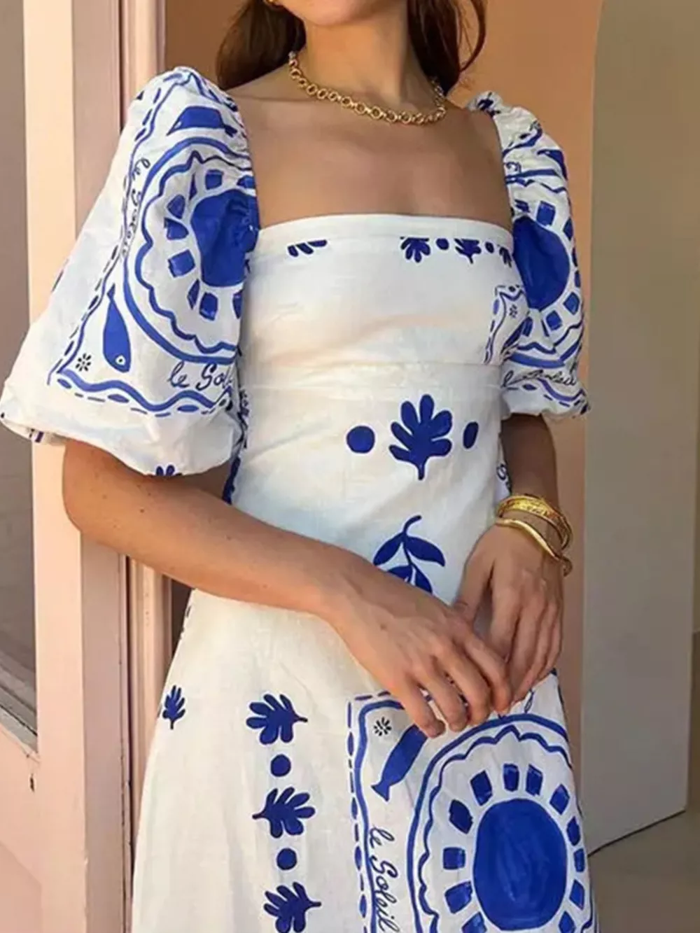 Full Size Floral Print Puff Sleeve Maxi Dress Plus Size, image 7
