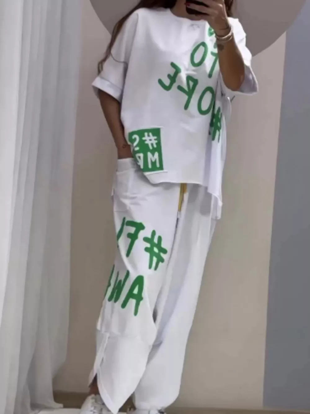 Full Size Letter Round Neck Tee and Drawstring Pants Set Plus Size, image 10