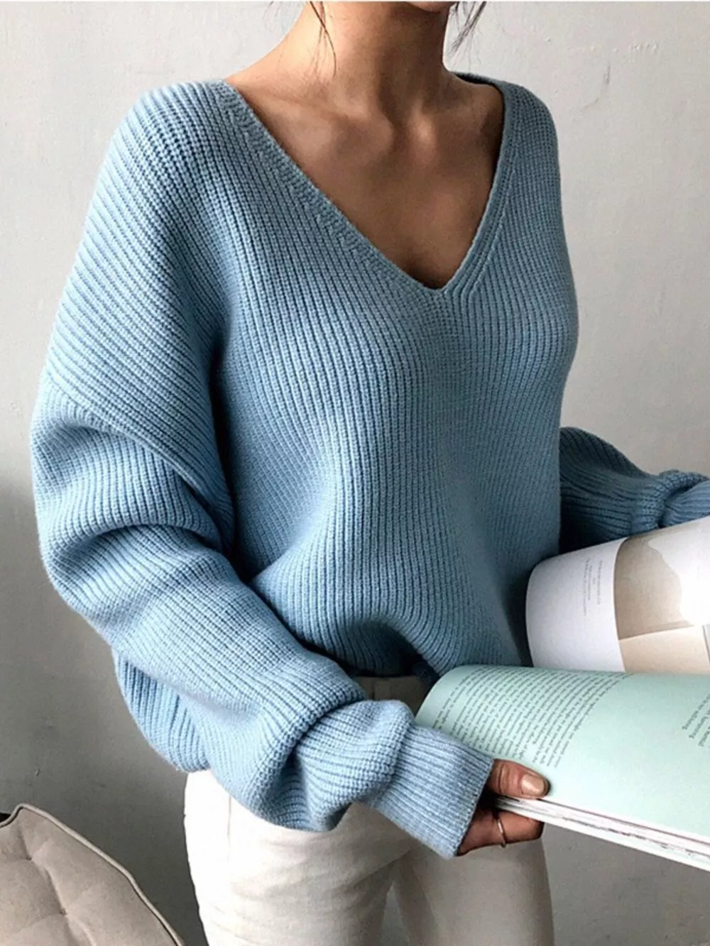 V-Neck Dropped Shoulder Sweater, image 9