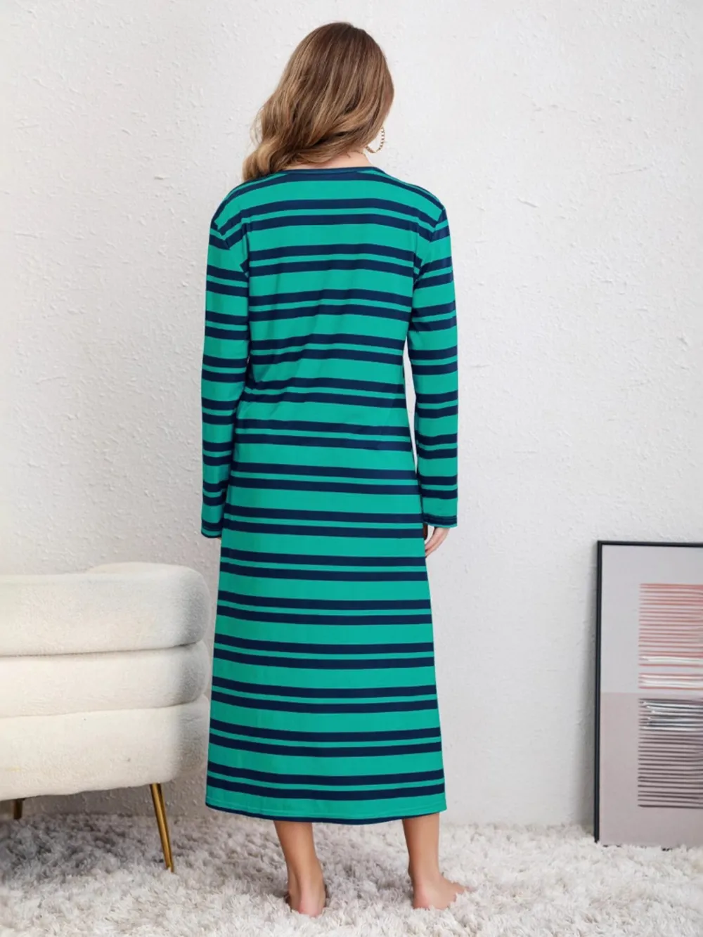 Plus Size Striped Round Neck Long Sleeve Tee Dress, image 4