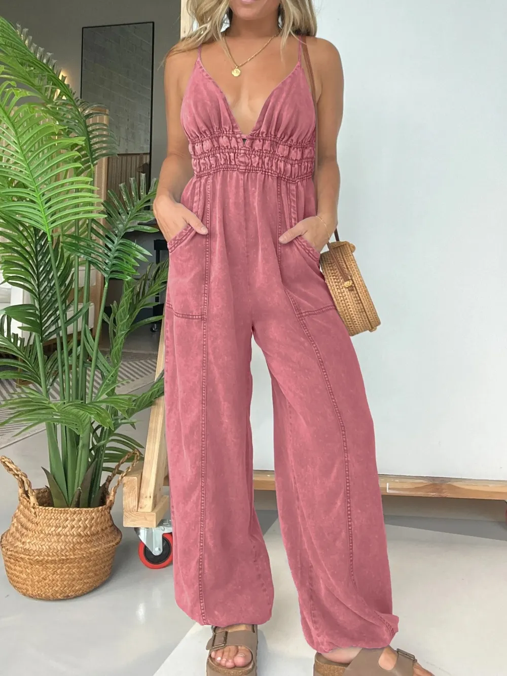 Full Size Wide Leg Spaghetti Strap Jumpsuit Plus Size, image 12