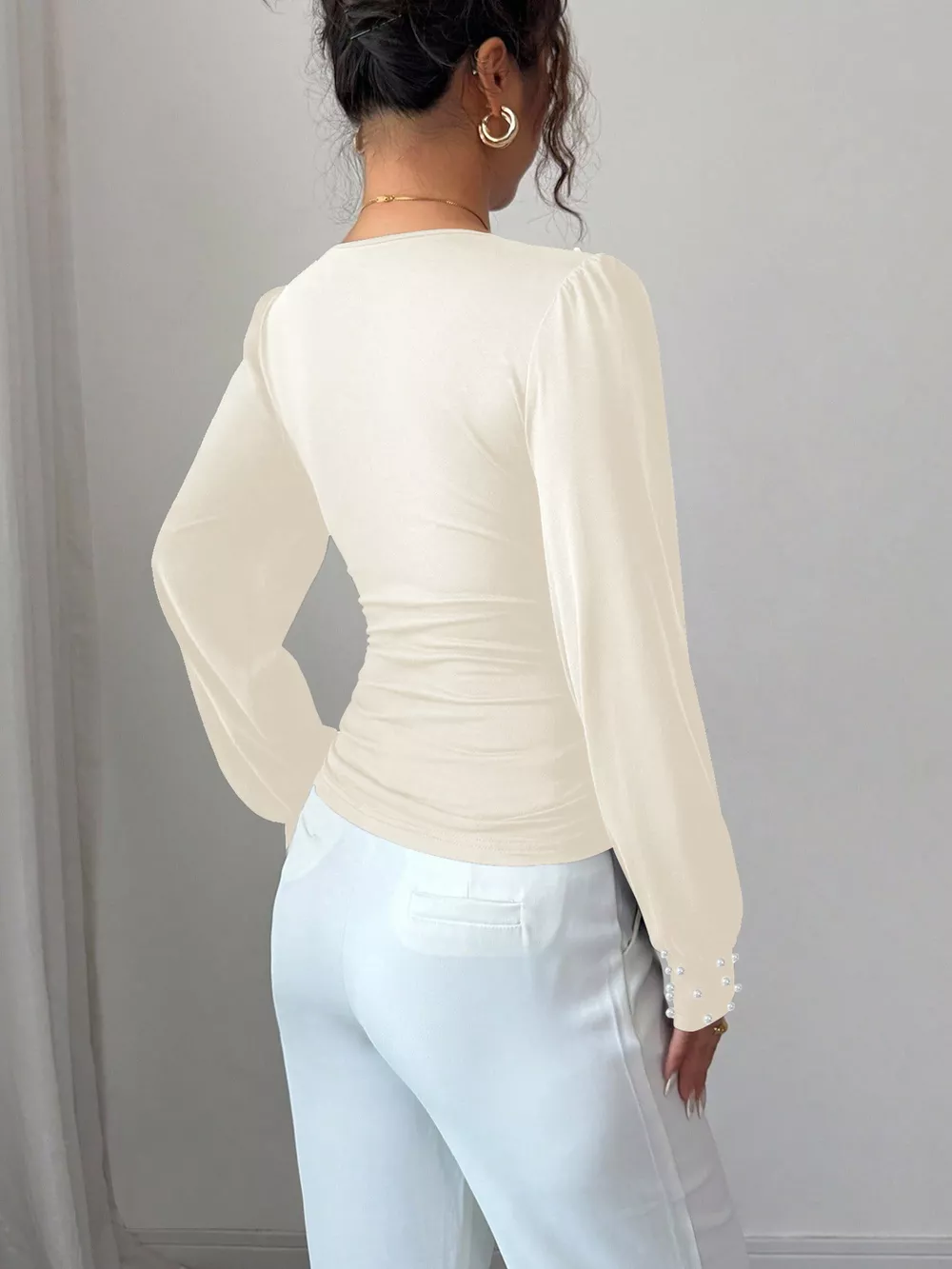 Pearl Embellished V-Neck Blouse, image 12