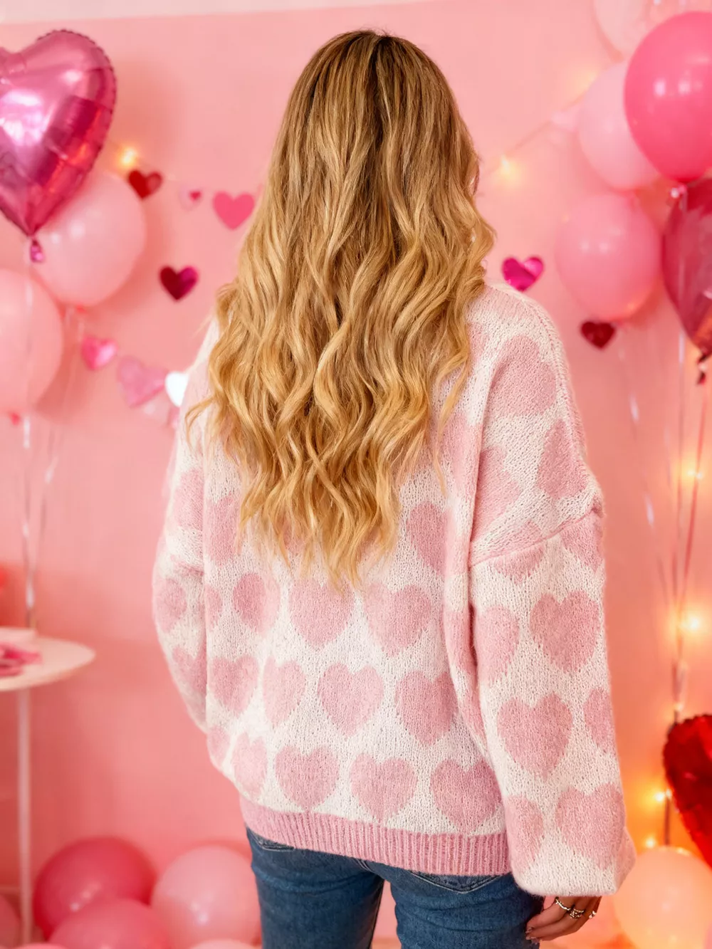 Heart Pattern Dropped Shoulder Sweater, image 17