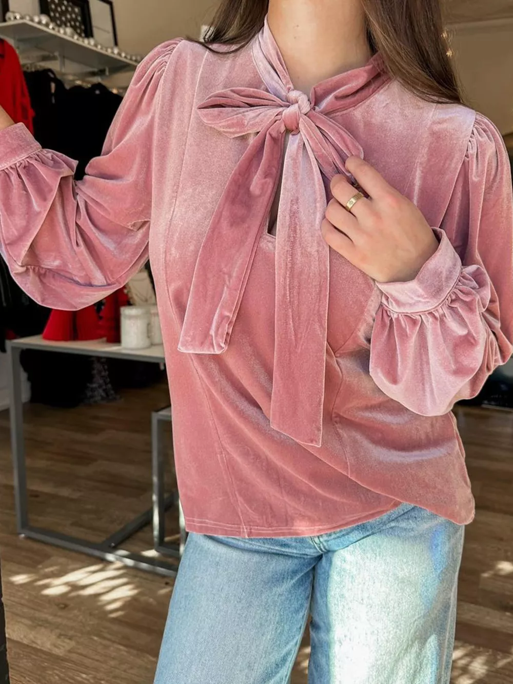 Velvet Tie-Neck Blouse, image 4