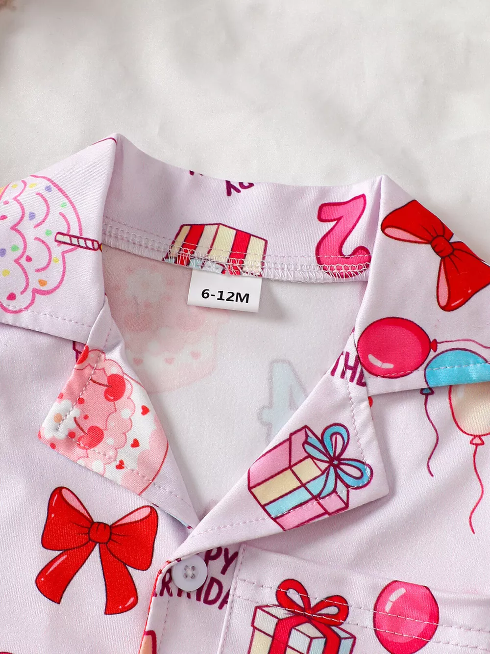 Children's Birthday Cake Print Shirt and Shorts Pajama Set, image 2