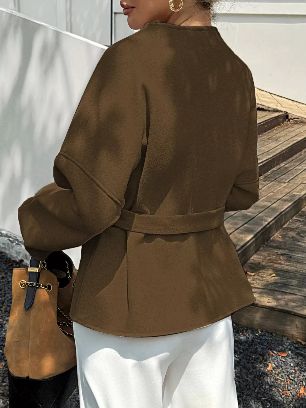 Surplice Dropped Shoulder Tie Belt Outerwear, image 13