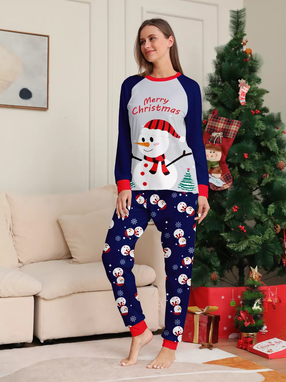 Full Size Family Matching Christmas Snowman Print Pajama Set Plus Size, image 4
