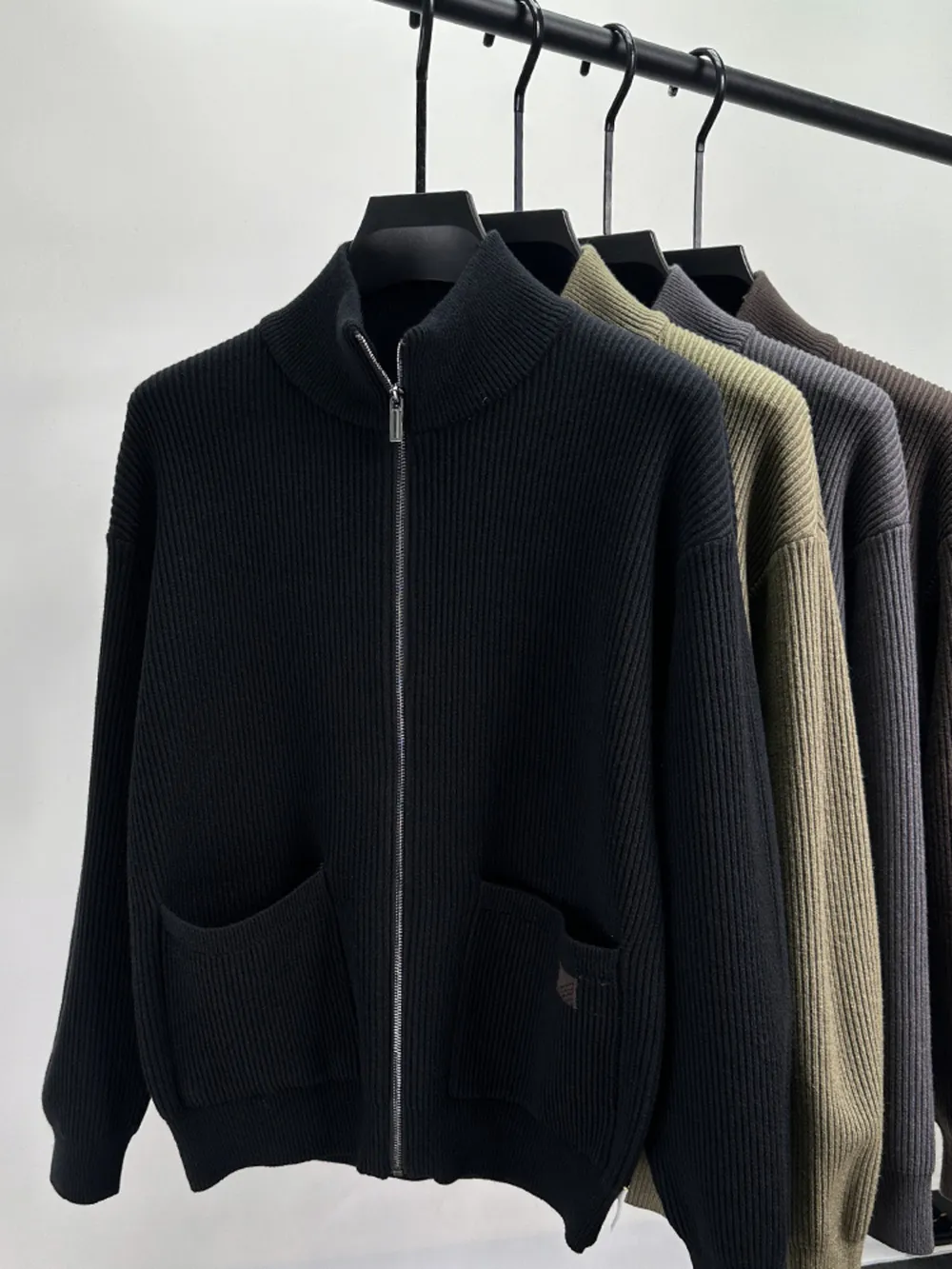 Men's Plus Size Zip-Up Ribbed Knit Cardigan