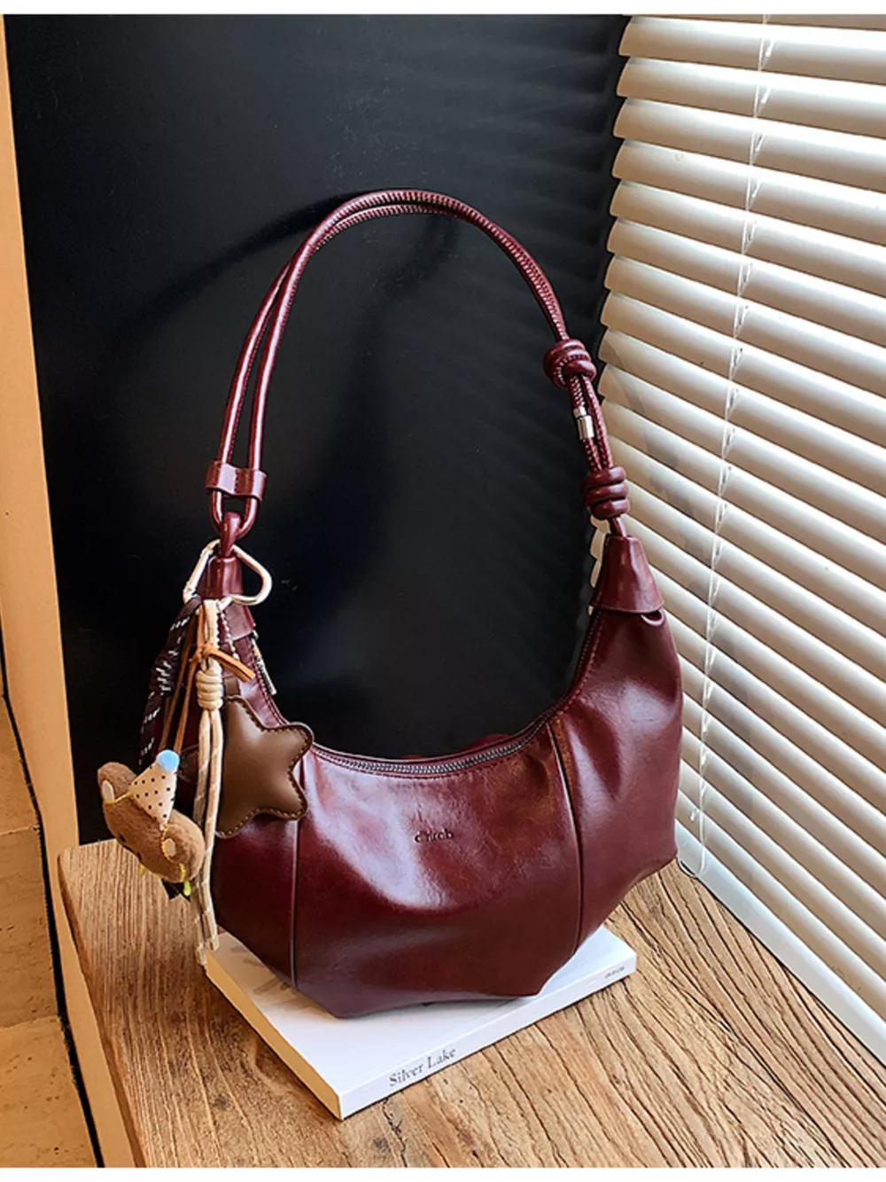 Crescent-Shaped Leather Shoulder Bag, image 10