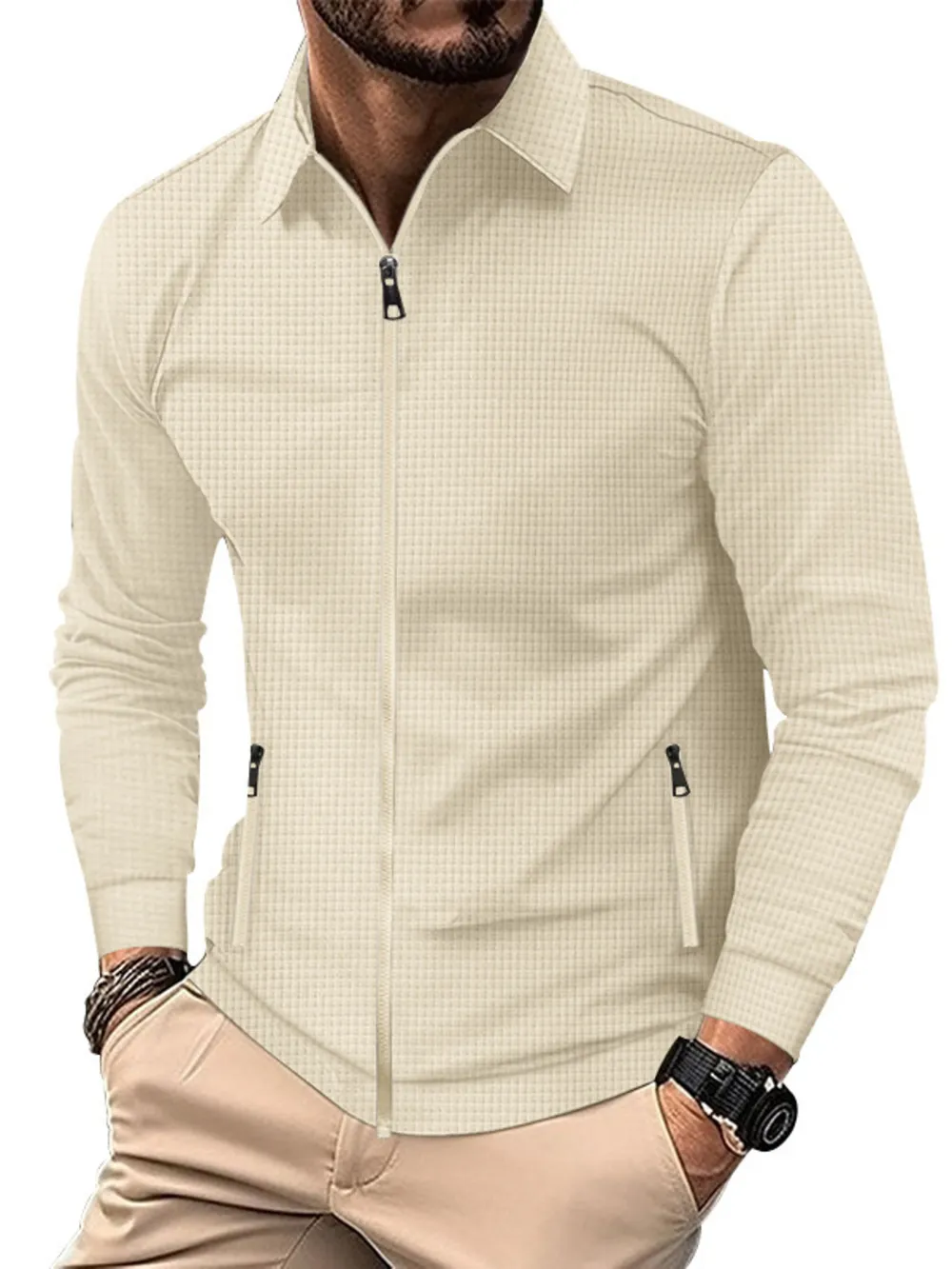 Men's Full Size Waffle Knit Zip Up Jacket Plus Size, image 4